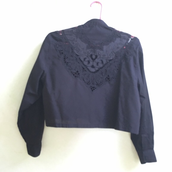 VINTAGE - Black Cotton & Lace Blouse - Picture 3 of 4